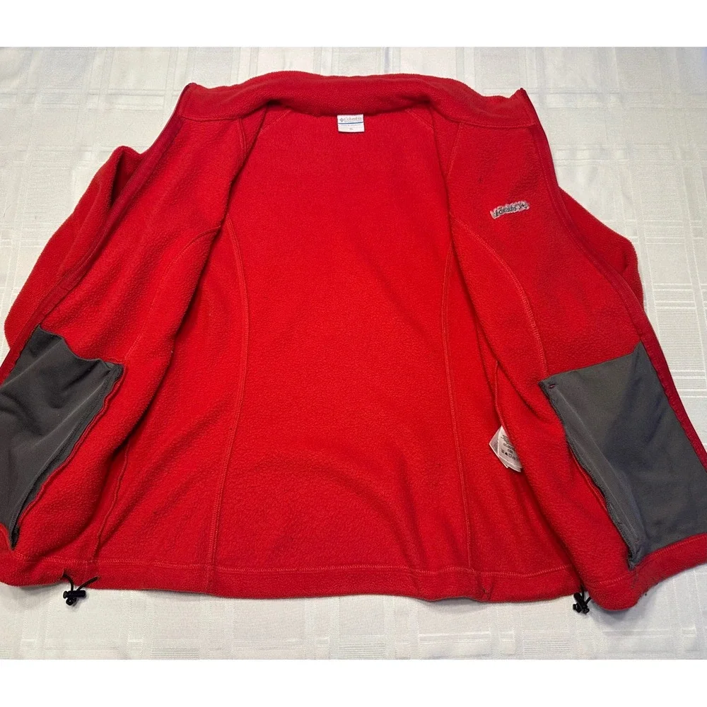 Columbia Fleece Jacket Mens XL Red Benton Springs Full Zip Outdoor Warm Layer